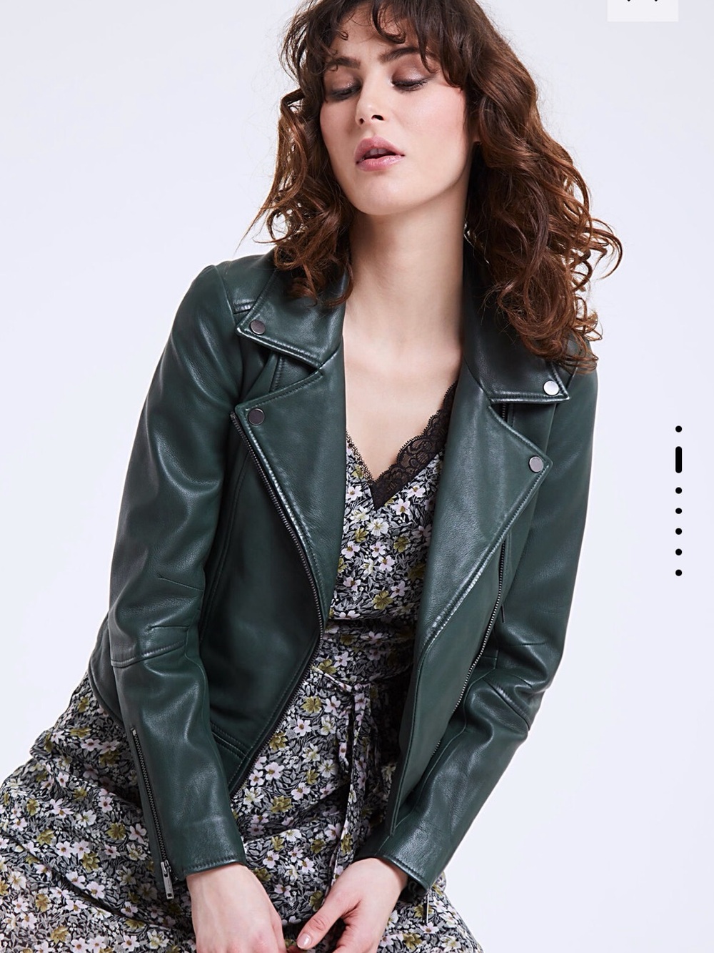 IKKS Women Dark Green Lambskin Leather Biker Moto Jacket Size S